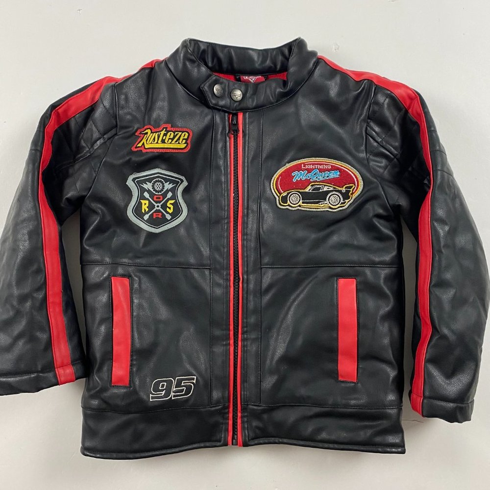 Disney Black and Red Lightning McQueen Faux Leather Jacket